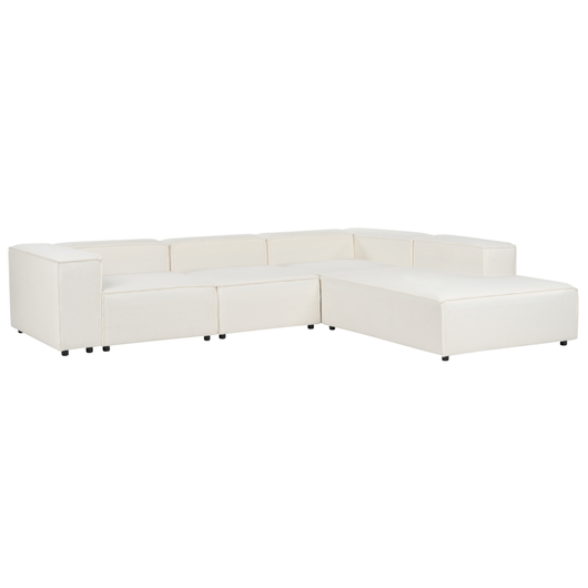 Divano moderno lato sinistro a 4 posti in tessuto bouclè bianco con gambe nere Soggiorno moderno