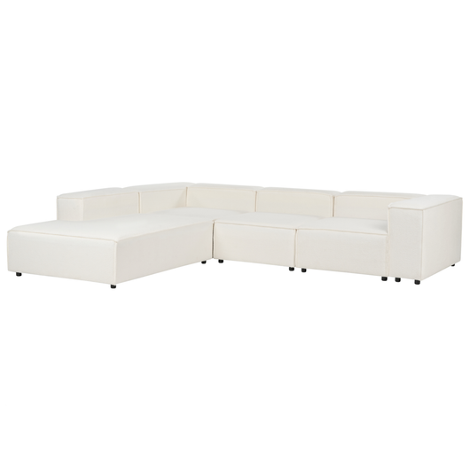 Divano moderno lato destro a 4 posti in tessuto bouclè bianco con gambe nere Soggiorno moderno