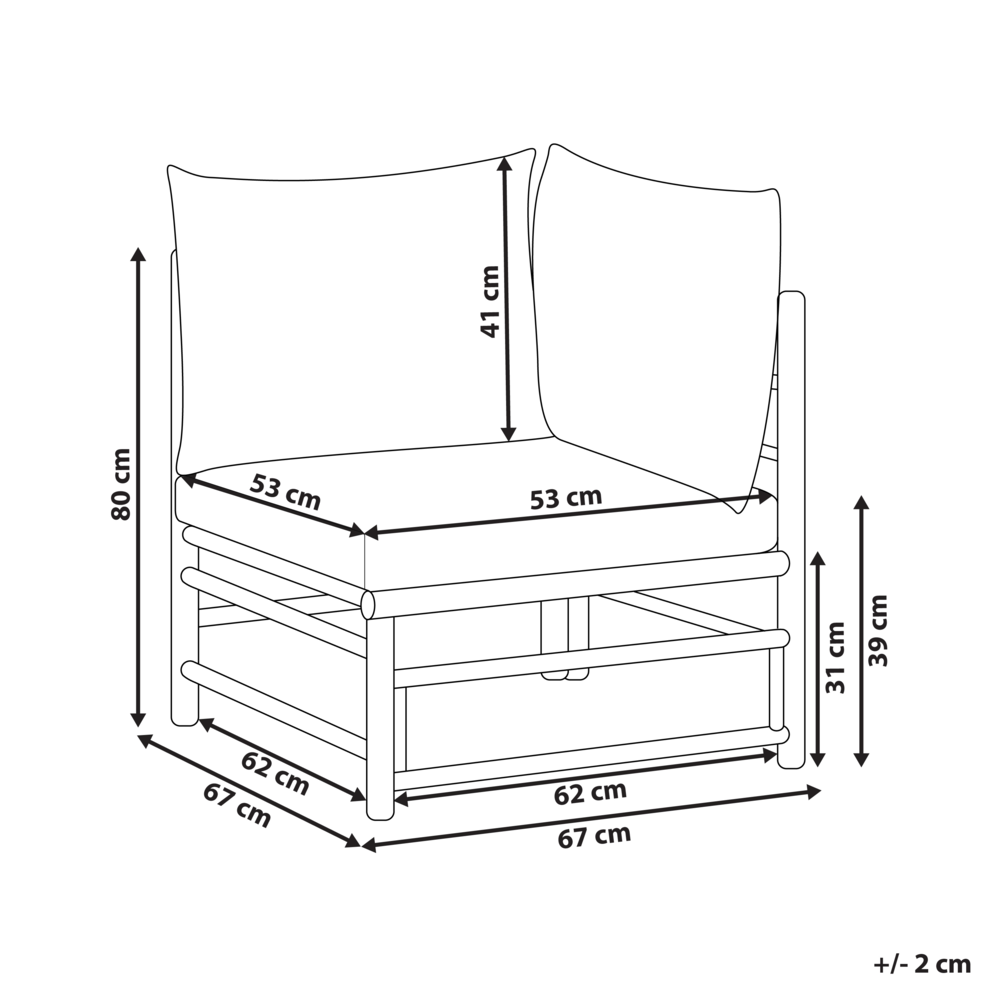 Poltrona senza braccioli in bambù a 1 posto con sezione angolare tortora interno ed esterno giardino