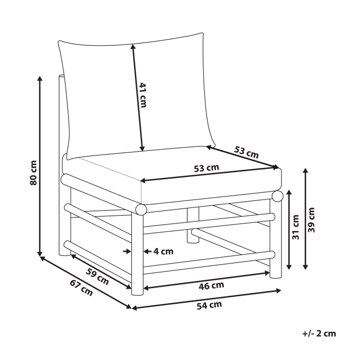 Modulo per esterni senza braccioli a 1 posto in bambù tortora con cuscino seduta da giardino