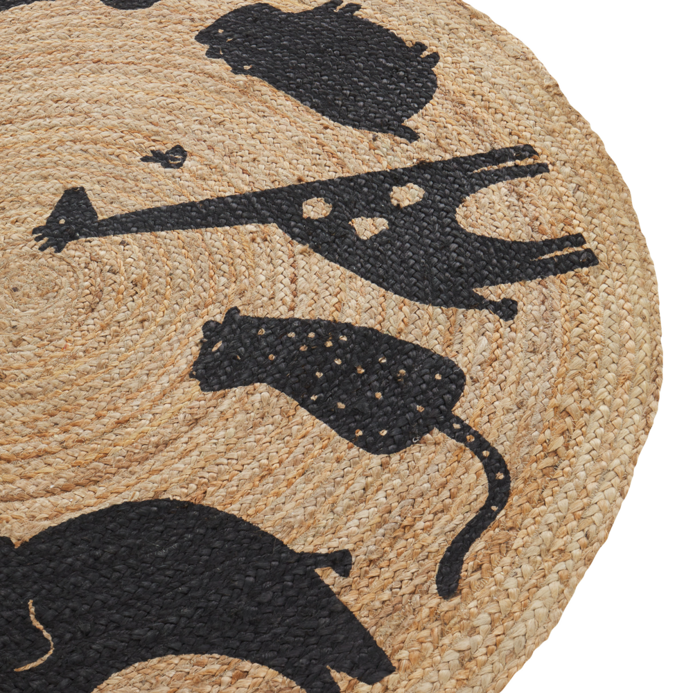 Tappeto Beige Juta ø 120 cm Rotondo Decorativo Motivo Animali Stile Boho Soggiorno Bambini Stanza dei bambini