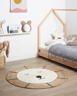 Tappeto Beige Juta ø 120 cm Rotondo Orso decorativo Stile Boho Soggiorno Bambini Camera dei bambini