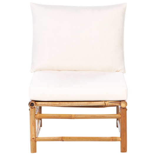 Modulo per esterni senza braccioli a 1 posto in bambù bianco sporco con cuscino seduta da giardino