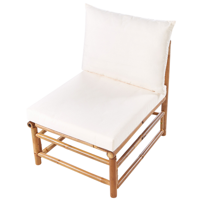 Modulo per esterni senza braccioli a 1 posto in bambù bianco sporco con cuscino seduta da giardino
