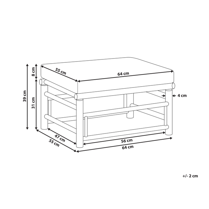 Ottomana in bambù imbottita con cuscino per esterni bianco sporco giardino esterno