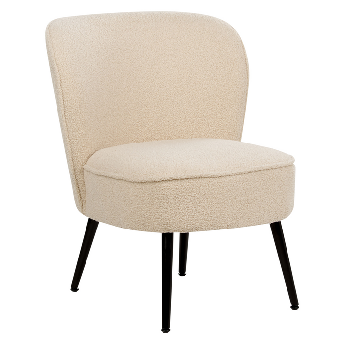 Poltrona da Soggiorno Senza Braccioli bouclè beige chiaro capitonnè Verticale Gambe In Legno