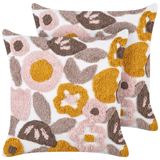 Set di 2 cuscini decorativi in cotone trapuntato multicolore con motivo floreale 45 x 45 cm Coperta rimovibile Accessori moderni per la camera da letto Soggiorno
