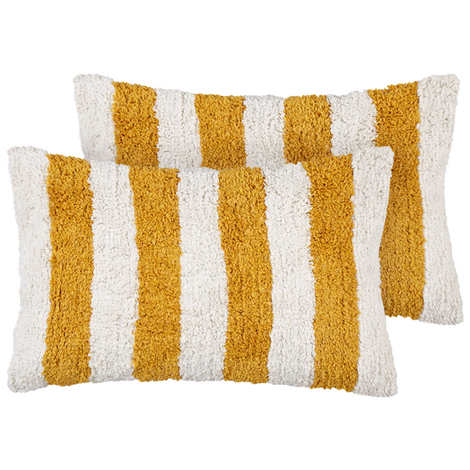 Set di 2 cuscini decorativi in cotone bianco e giallo 30 x 50 cm con motivo a righe e rivestimento rimovibile Accessori moderni per la camera da letto e il soggiorno
