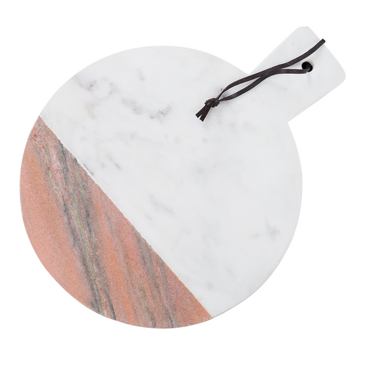 Vassoio di servizio in marmo bianco, corda in ecopelle, rotondo, fatto a mano Sala da pranzo moderna