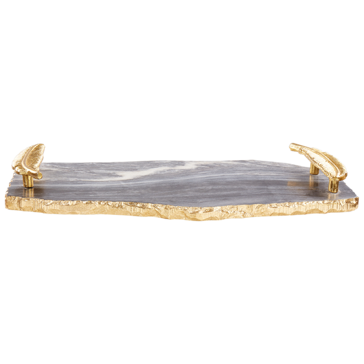 Vassoio da portata in marmo grigio scuro con maniglie in metallo dorato Decorazione moderna per la casa