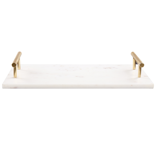 Vassoio da portata in marmo bianco con maniglie dorate Accessorio moderno per la casa