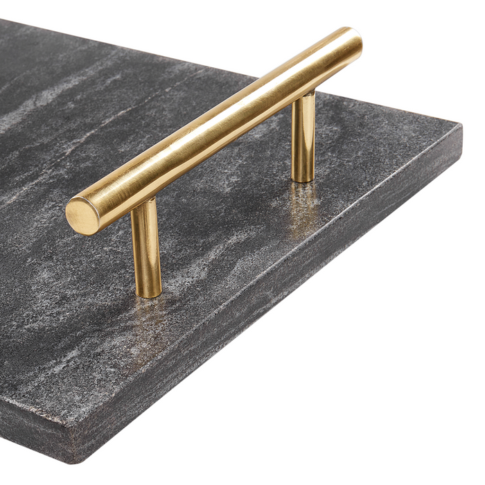 Vassoio da portata in marmo nero con maniglie dorate Accessorio moderno per la casa