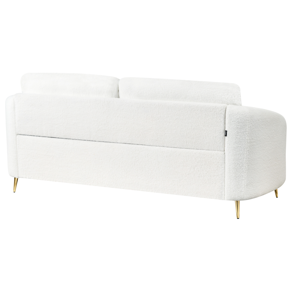 Divano 3 posti in tessuto bouclè bianco con piedi dorati curve morbide stile glamour elegante soggiorno