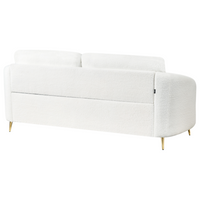 Divano 3 posti in tessuto bouclè bianco con piedi dorati curve morbide stile glamour elegante soggiorno