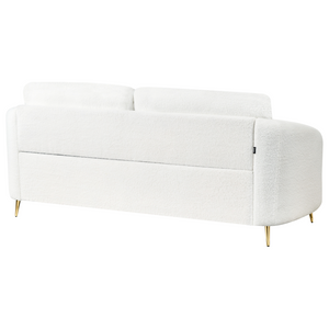 Divano 3 posti in tessuto bouclè bianco con piedi dorati curve morbide stile glamour elegante soggiorno
