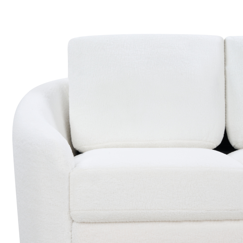 Divano 3 posti in tessuto bouclè bianco con piedi dorati curve morbide stile glamour elegante soggiorno