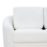 Divano 3 posti in tessuto bouclè bianco con piedi dorati curve morbide stile glamour elegante soggiorno