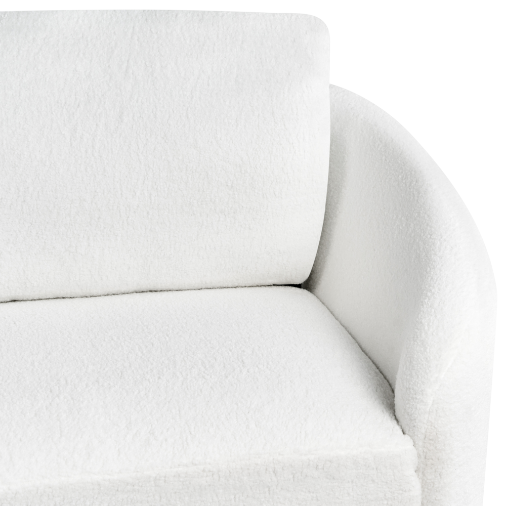 Divano 3 posti in tessuto bouclè bianco con piedi dorati curve morbide stile glamour elegante soggiorno