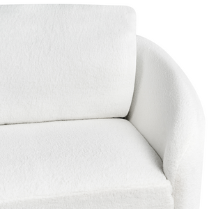 Divano 3 posti in tessuto bouclè bianco con piedi dorati curve morbide stile glamour elegante soggiorno