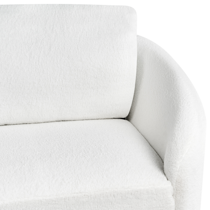 Divano 3 posti in tessuto bouclè bianco con piedi dorati curve morbide stile glamour elegante soggiorno