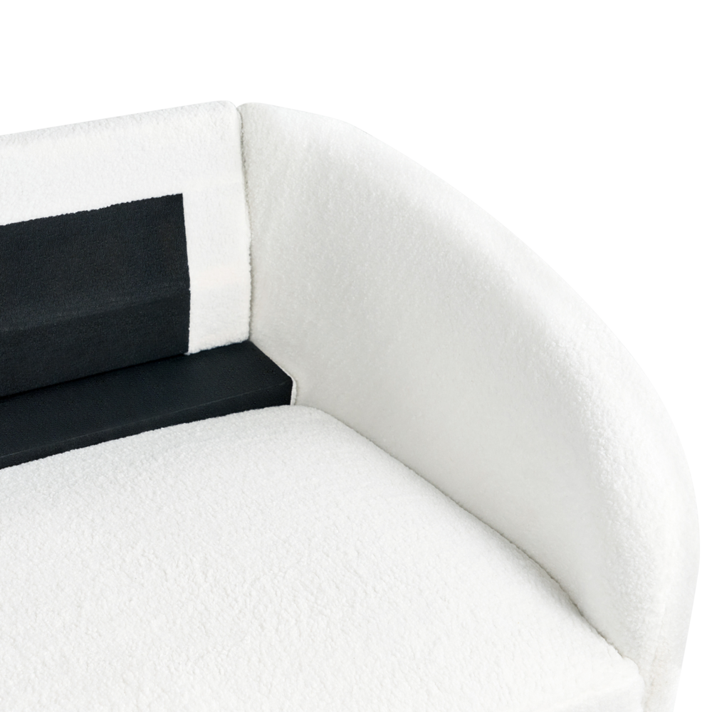 Divano 3 posti in tessuto bouclè bianco con piedi dorati curve morbide stile glamour elegante soggiorno