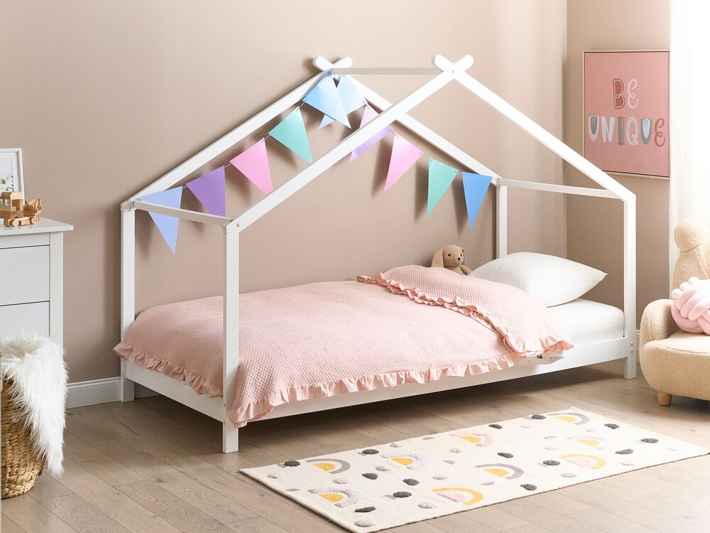 Letto per bambini con baldacchino e base in legno di pino bianco 90 x 200 cm cameretta