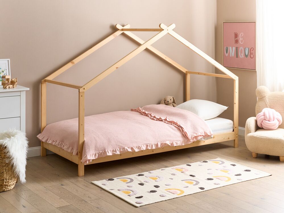 Letto per bambini con baldacchino e base in legno di pino chiaro 90 x 200 cm cameretta
