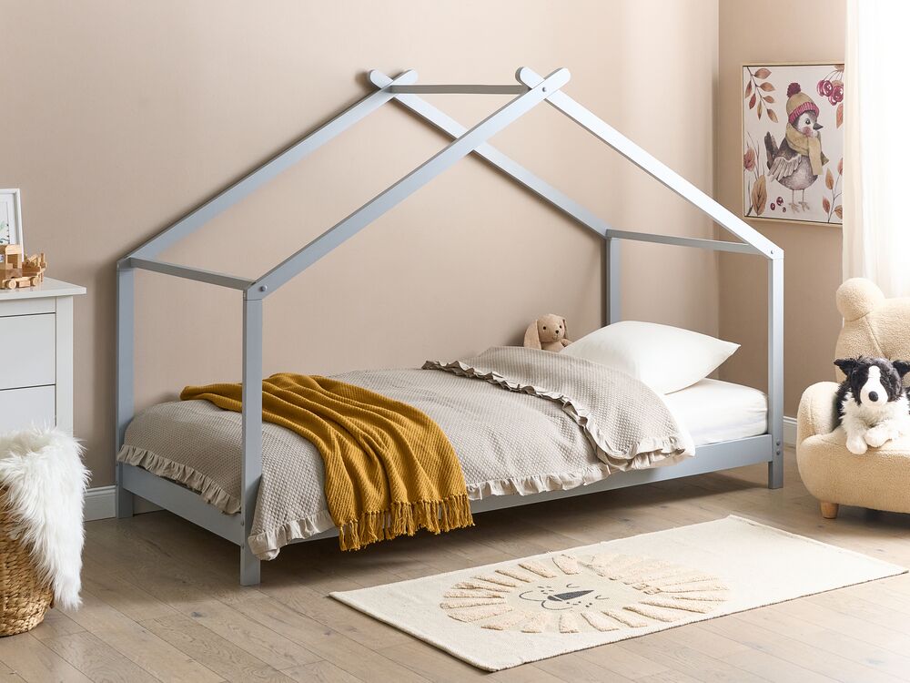 Letto per bambini con baldacchino e base in legno di pino grigio 90 x 200 cm cameretta