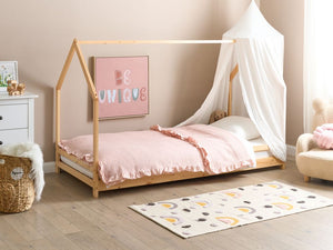 Letto per bambini con baldacchino e rete in legno di pino chiaro 90 x 200 cm cemeretta