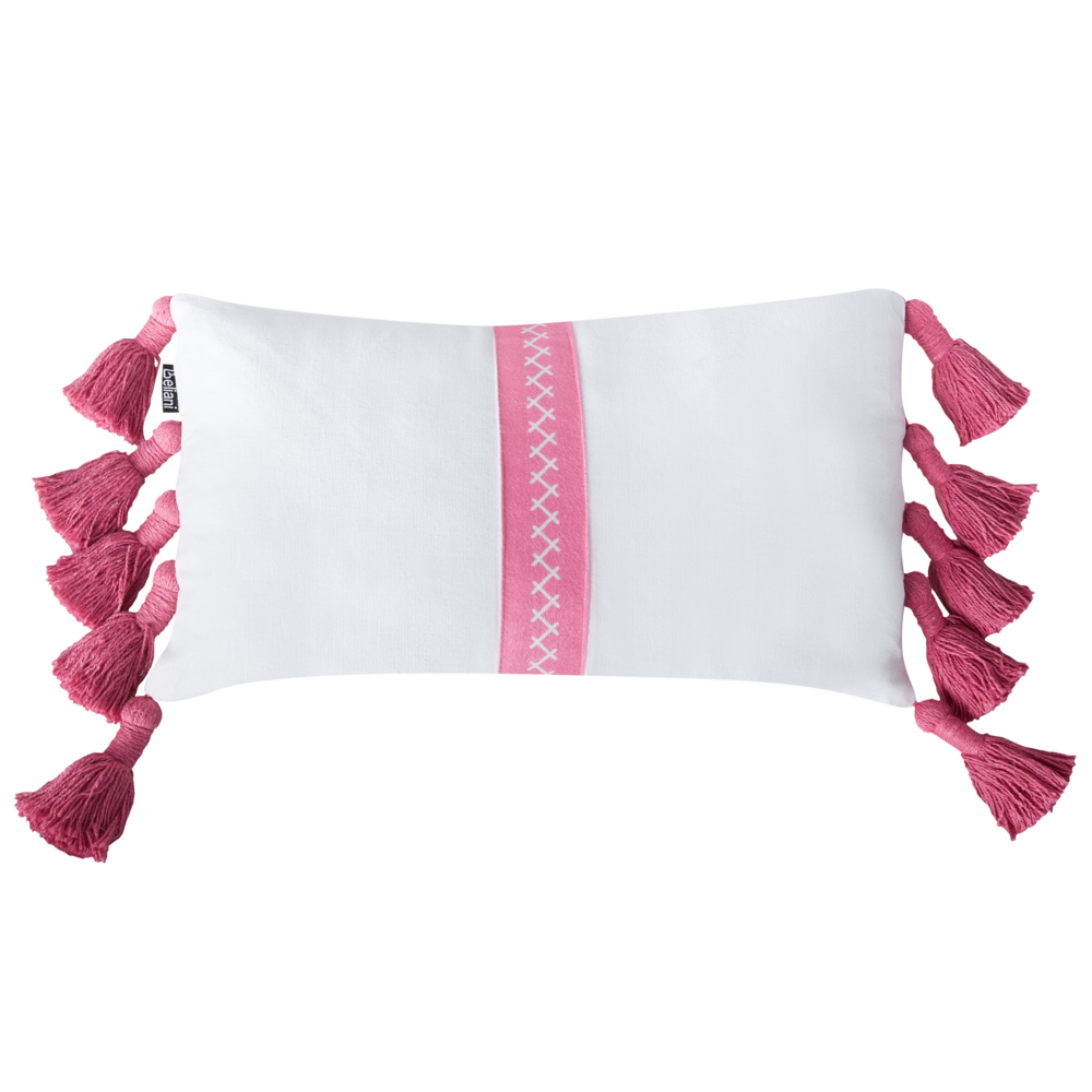 Set di 2 cuscini decorativi Rosa Bianco Cotone 30 x 50 cm con frange Cuscino moderno rettangolare Accessori decorativi Boho