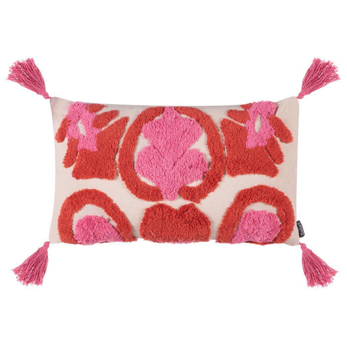 Set di 2 cuscini decorativi in cotone rosa rosso bianco 30 x 50 cm con frange Cuscino moderno rettangolare Accessori decorativi boho