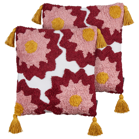 Set di 2 cuscini decorativi in cotone multicolore 45 x 45 cm con frange Quadrato Cuscino moderno Boho Decor Accessori