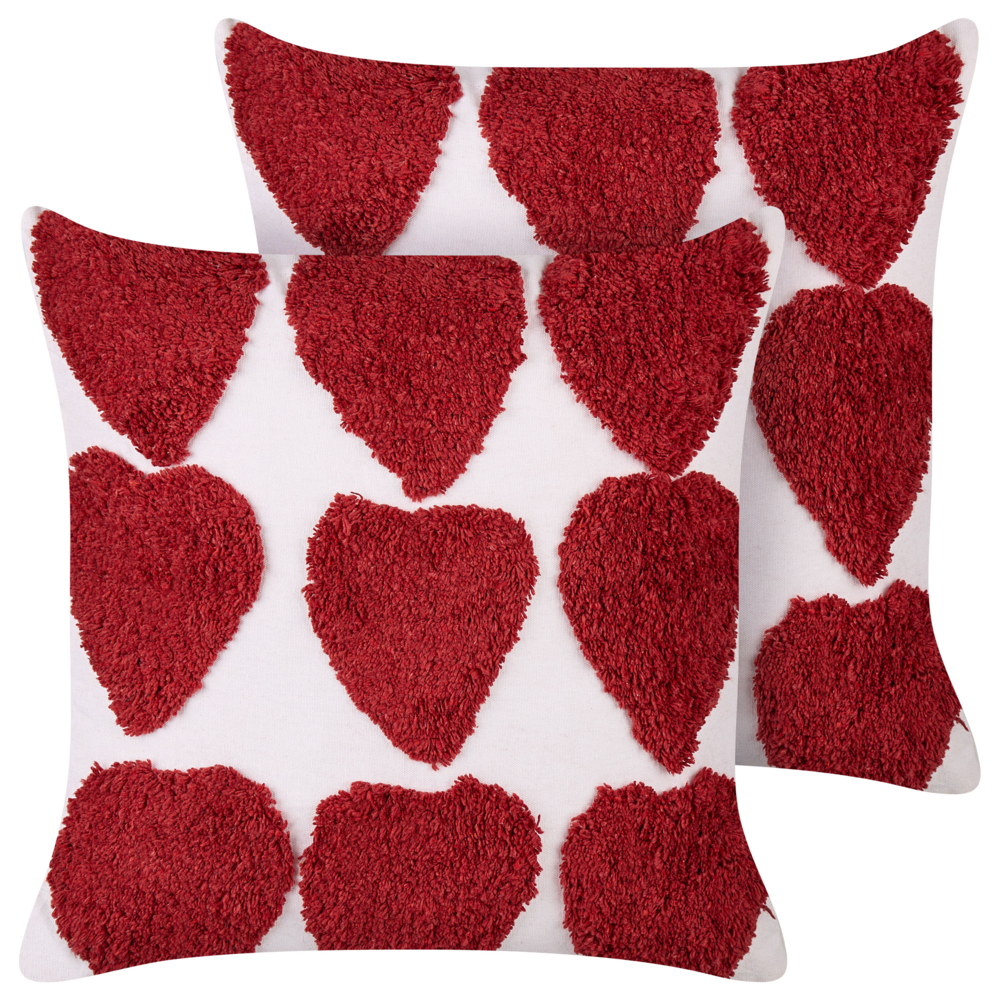 Set di 2 cuscini decorativi in cotone rosso e bianco 45 x 45 cm quadrati Cuscino moderno Boho Decor Accessori