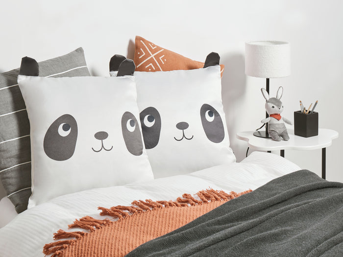Set di 2 cuscini decorativi per bambini in cotone bianco e nero 45 x 45 cm Motivo panda Accessorio per la camera da letto dei bambini