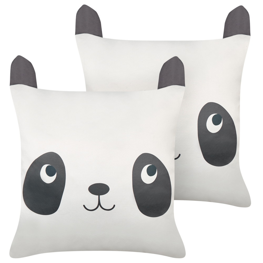 Set di 2 cuscini decorativi per bambini in cotone bianco e nero 45 x 45 cm Motivo panda Accessorio per la camera da letto dei bambini