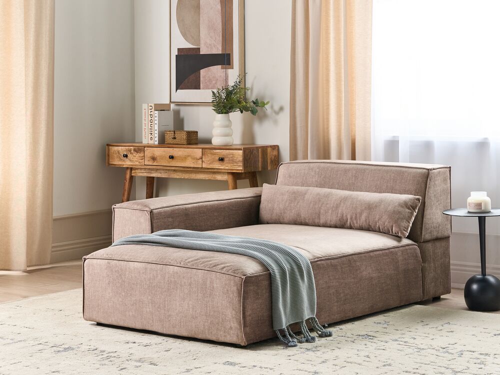Chaise Lounge destra Tappezzeria in tessuto marrone Gambe sintetiche Mano destra Soggiorno moderno
