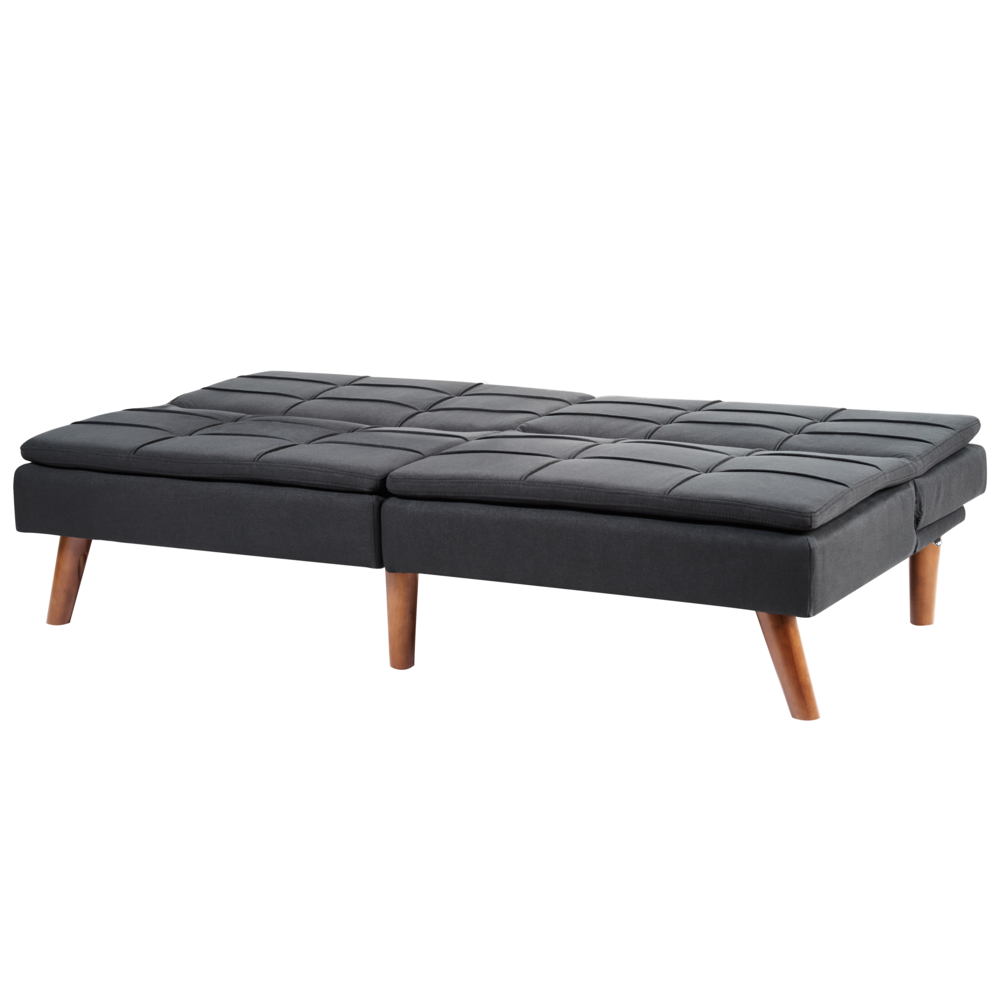Divano letto nero a 3 posti con rivestimento trapuntato Click Clack Schienale diviso Gambe in metallo