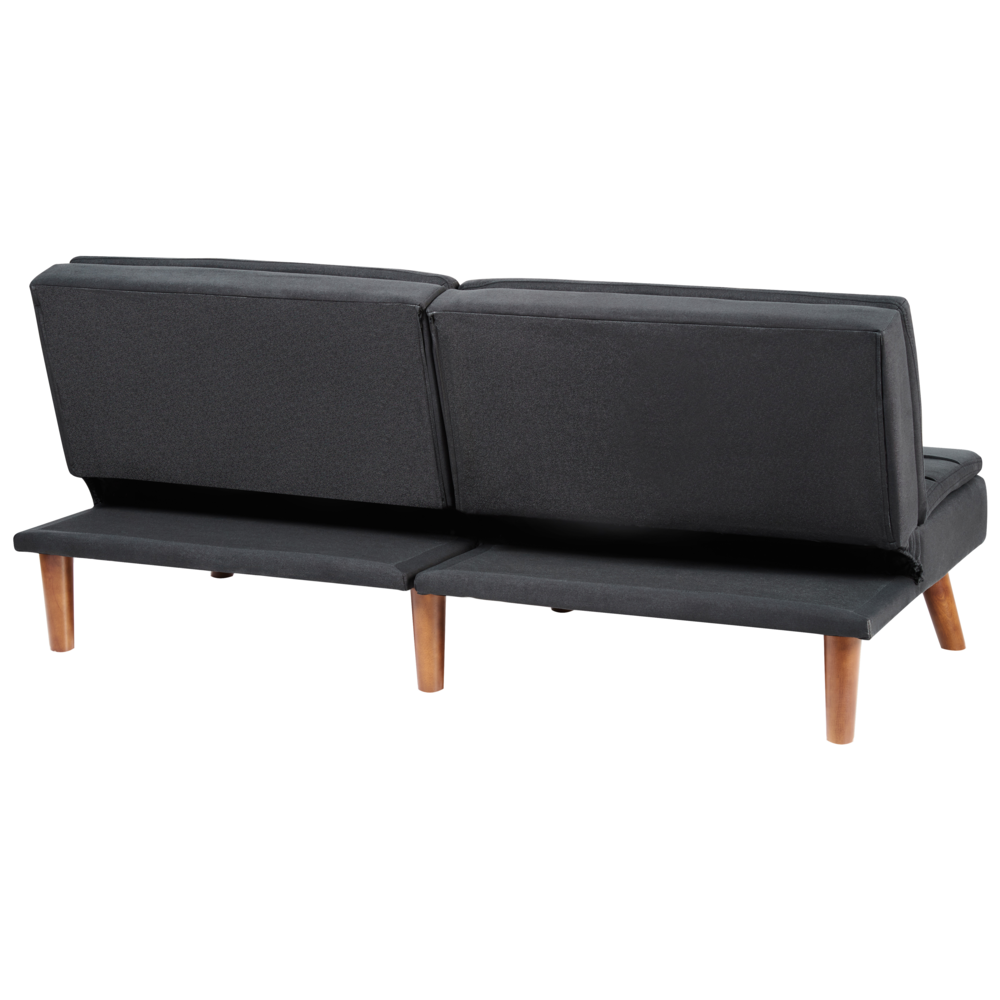 Divano letto nero a 3 posti con rivestimento trapuntato Click Clack Schienale diviso Gambe in metallo