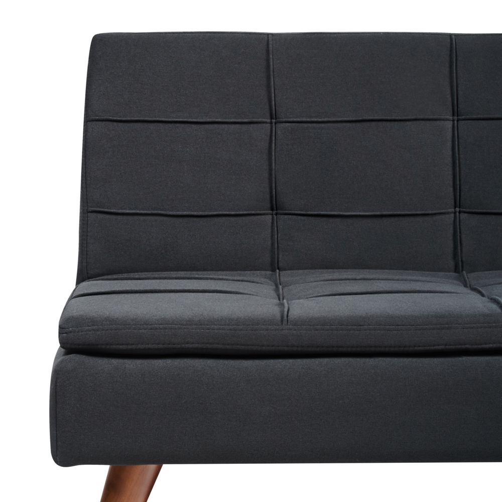 Divano letto nero a 3 posti con rivestimento trapuntato Click Clack Schienale diviso Gambe in metallo