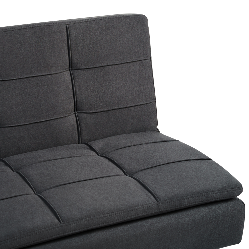 Divano letto nero a 3 posti con rivestimento trapuntato Click Clack Schienale diviso Gambe in metallo