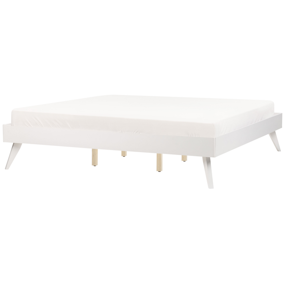 Letto in Legno bianco con Rete a Doghe Gambe in Legno 180 x 200 cm stile rustico camera da letto
