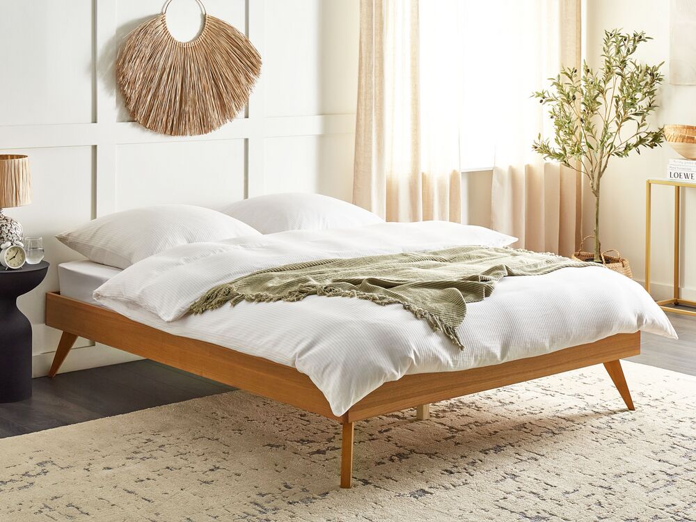 Letto 160 x 200 cm in frassino naturale MDF con rete a doghe in stile minimalista scandinavo