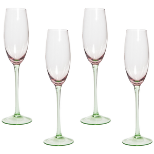 Set di 4 coppe da champagne in vetro soffiate a mano trasparenti rosa e verdi da 20 cl aperitivo brindisi