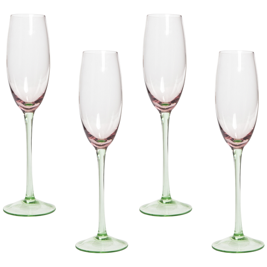 Set di 4 coppe da champagne in vetro soffiate a mano trasparenti rosa e verdi da 20 cl aperitivo brindisi