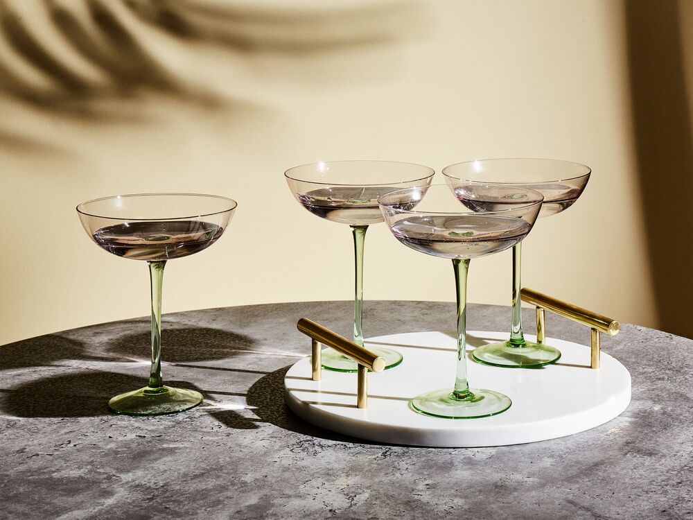 Set di 4 coppe martini in vetro rosa e verde Pompadour soffiato a mano da 25 cl aperitivo in casa