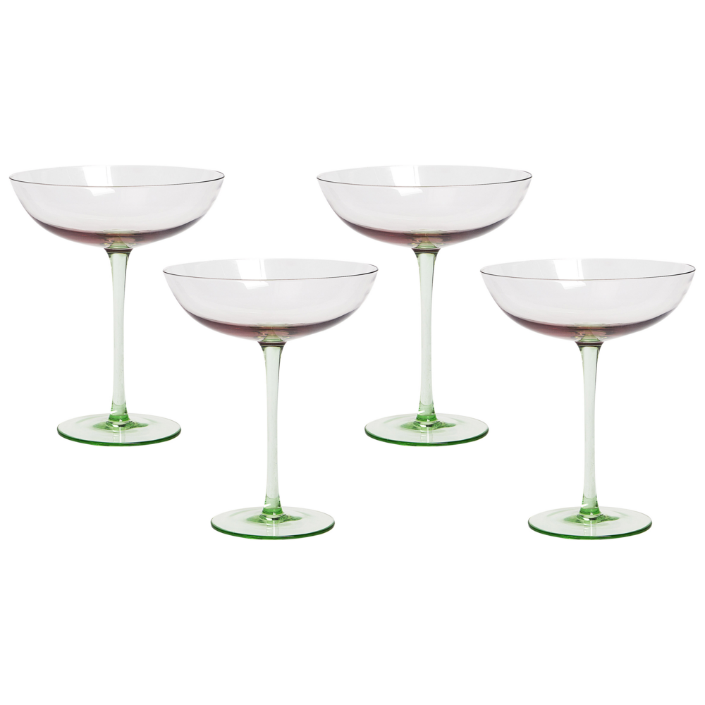 Set di 4 coppe martini in vetro rosa e verde Pompadour soffiato a mano da 25 cl aperitivo in casa