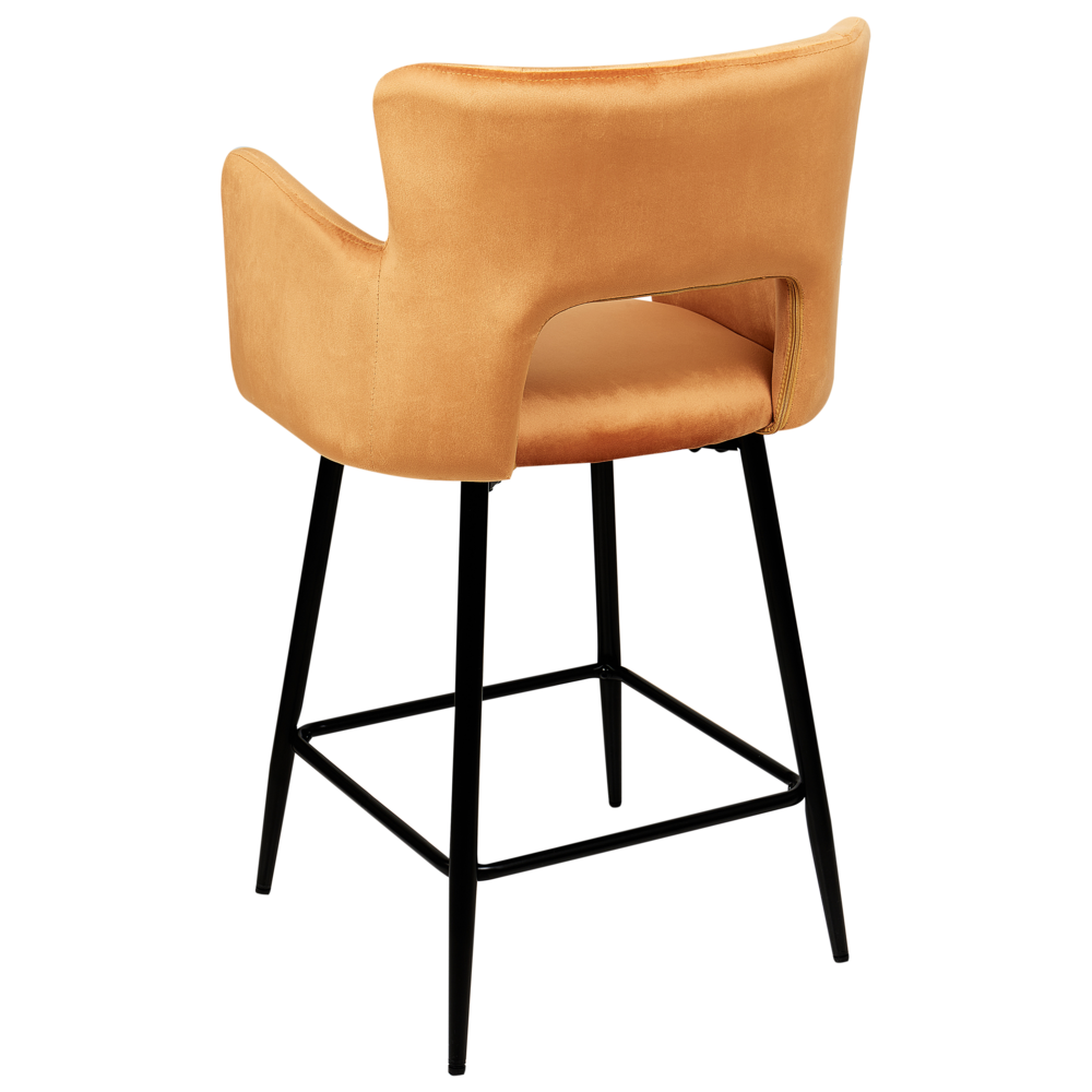Set di 2 sgabelli da bar velluto arancione braccioli schienale intagliato gambe in metallo moderna industriale