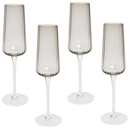 Set di 4 flûte da champagne grigio trasparente soffiato a mano 23 cl 8 oz 4 Pz Set Coupes Glass