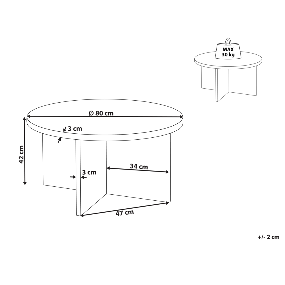 Tavolino in legno in stile moderno 80 x 80 cm effetto pietra in colore grigio dal design classico