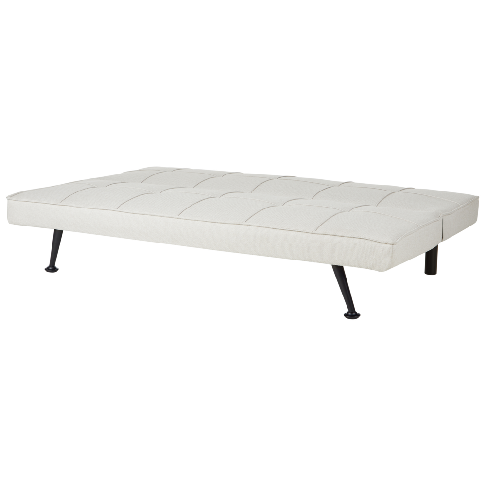 Divano Letto Beige Chiaro 3 Posti Imbottito Trapuntato Gambe In Metallo Click Clack